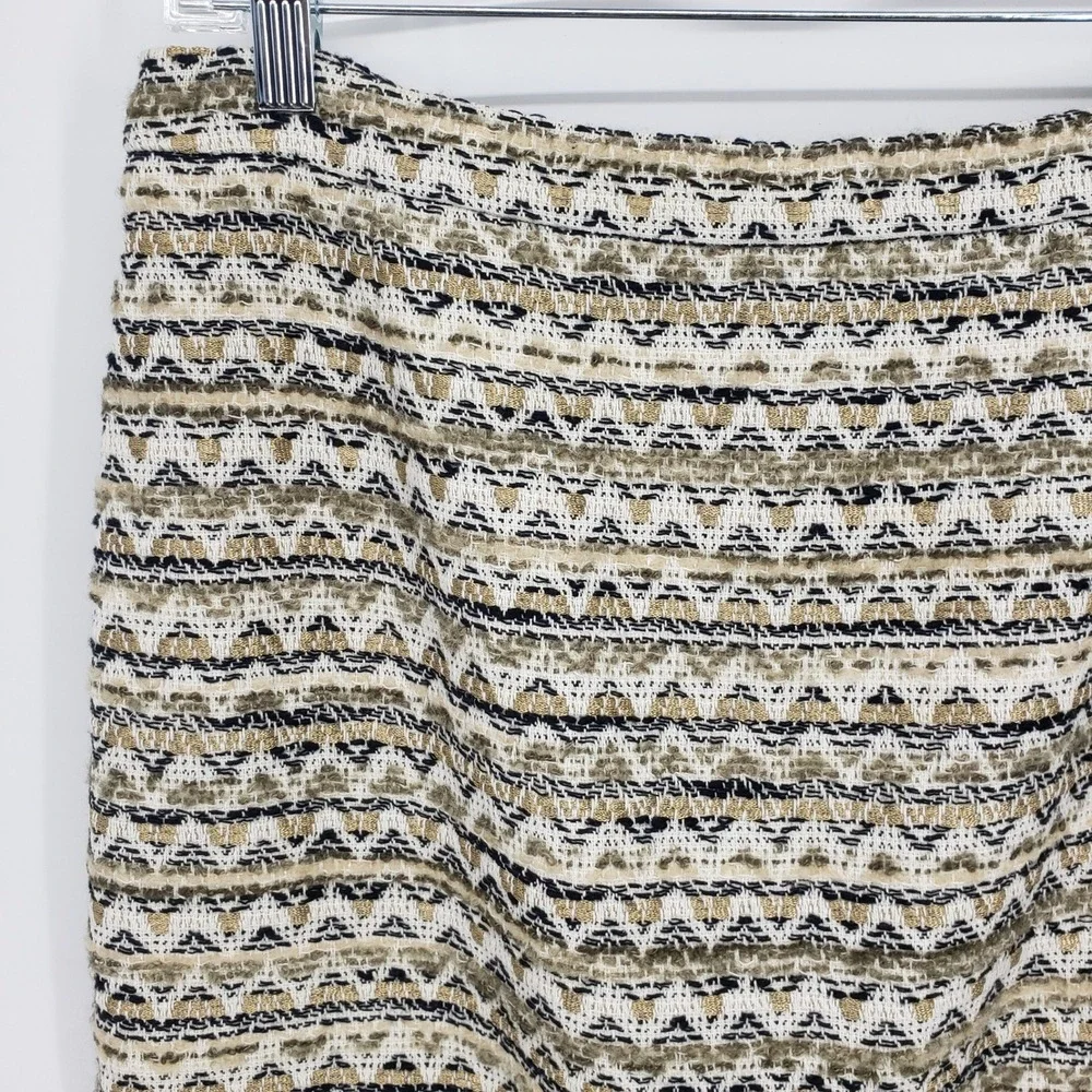 Tory Burch Metallic Tweed Snakeskin Leather Trim Pencil Skirt Women Size 6 Gold